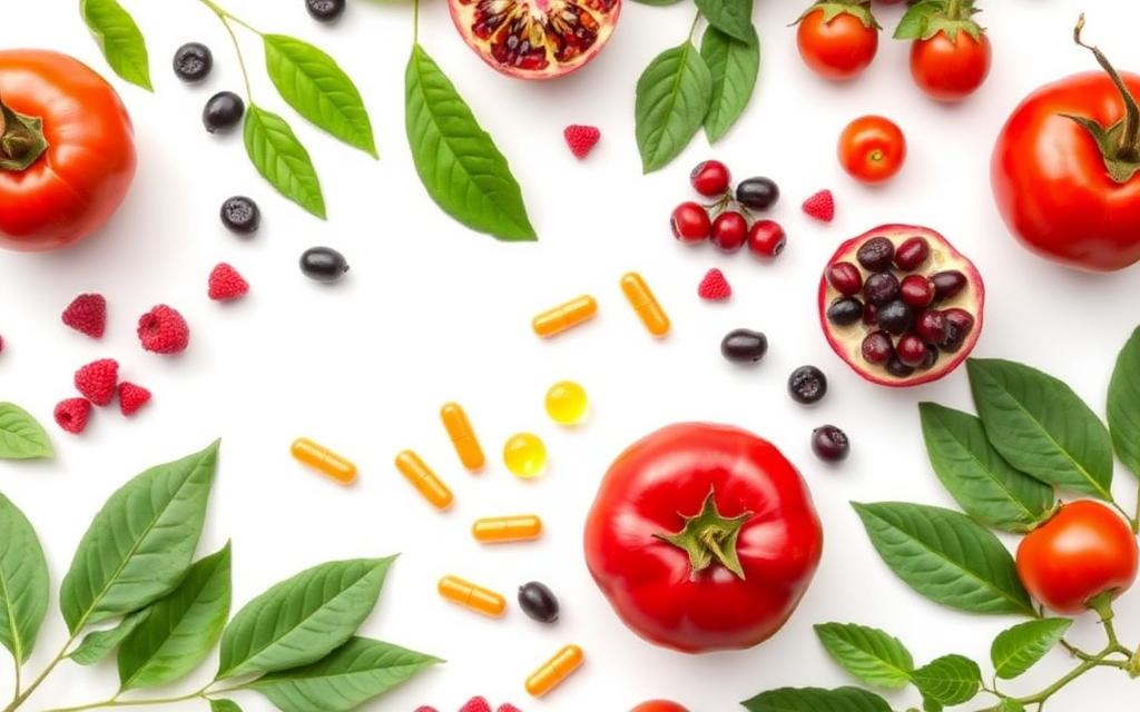 Natural fruits, vegetables, and vitamin capsules - key ingredients in Reload Male Enhancement Pills